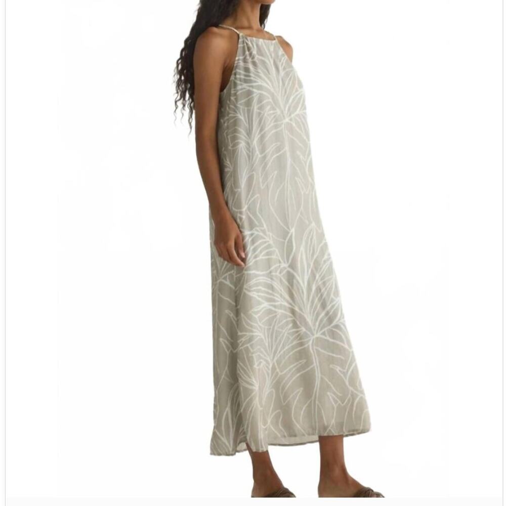 Bella Dahl Tropical Palm Print Halter Maxi Dress Cream Sz L Boho Beachy Resort - Picture 15 of 16